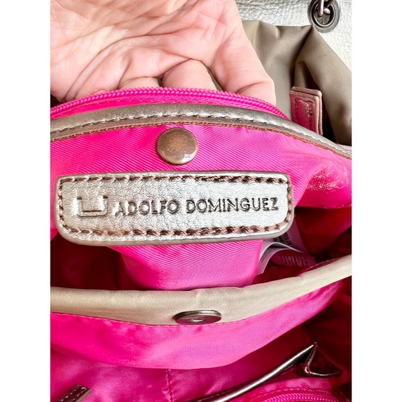 Adolfo Dominguez Chain Strap Women's Shoulder Flap Handbag Beige - Picture 8 of 16